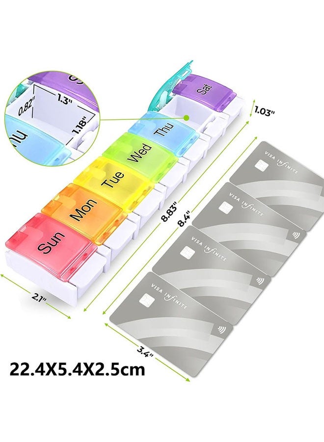 علبة حبوب أسبوعية مناسبة لمرضى التهاب المفاصل، خالية من مادة BPA، تتسع لـ 7 أيام، بتصميم يُفتح بنابض، وتحتوي على حجرة كبيرة لحفظ الفيتامينات وزيت كبد الحوت والمكملات الغذائية والأدوية. - Image 2